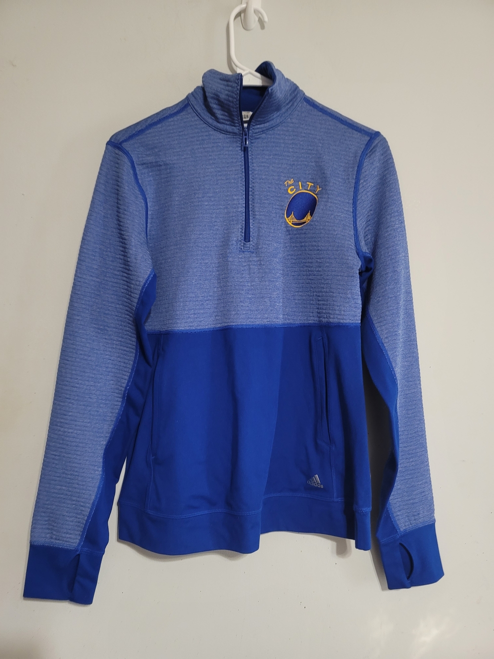 adidas Blue The City Logo Basketball Quarter Zip Golden State Warriors Medium